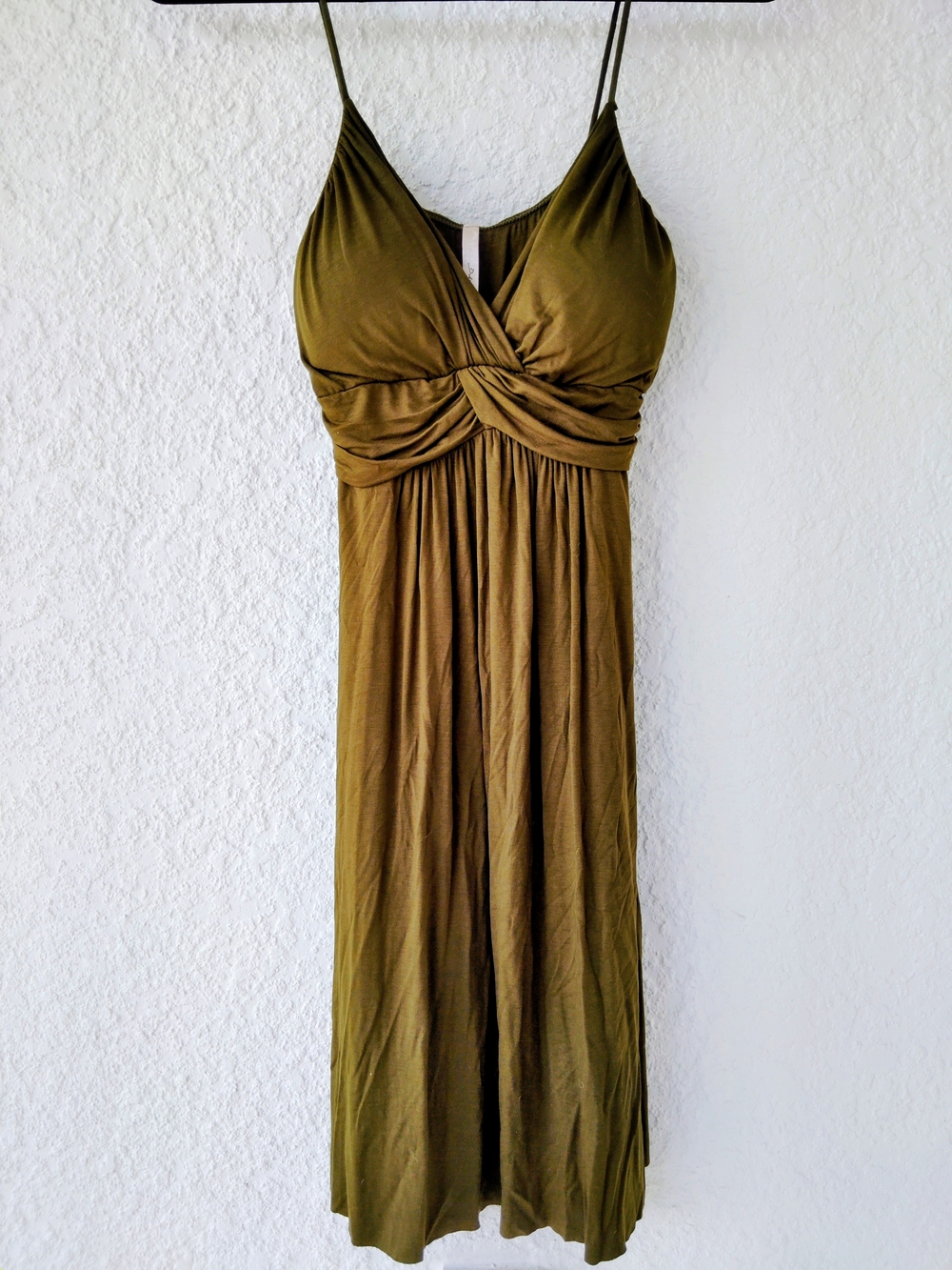 Dulce Carola Twist-Front Olive Green Dress with Spaghetti Straps Size L - Picture 3 of 7